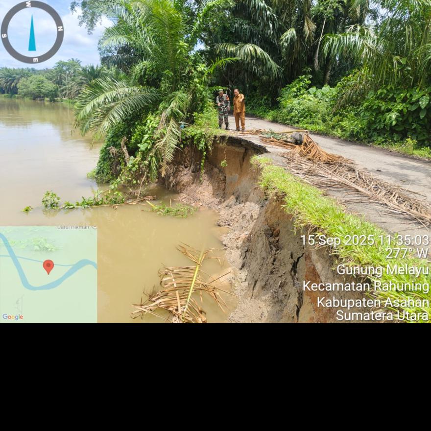 Jalan Lintas Simonang-Monang di Desa Gunung Melayu Longsor, Akses Transportasi Terganggu